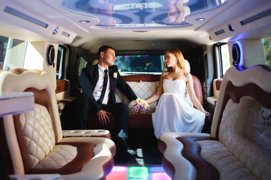 internal view of weddingl imousine